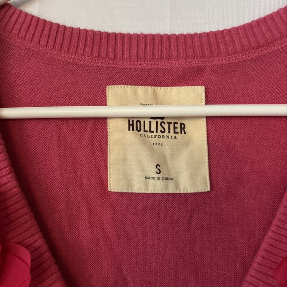 Hollister Cardigan Sweater Women's Small Pink Knitted Cropped Flower Embellished - Picture 2 of 6
